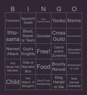 One Piece Chapter 1170 Bingo Card