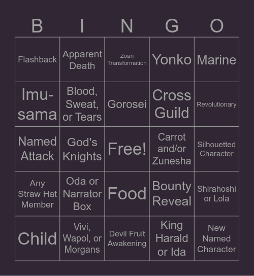 One Piece Chapter 1170 Bingo Card