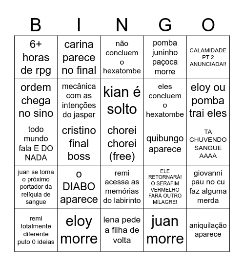 E DO NADA Bingo Card