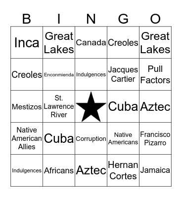 Age of Exploration Bingo Card