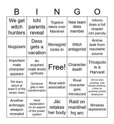 Ichi the Witch 2026 Bingo Card