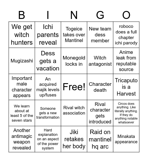 Ichi the Witch 2026 Bingo Card