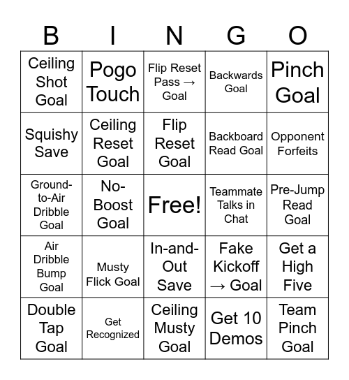 SSL ROCKET LEAGUE BINGO Bingo Card