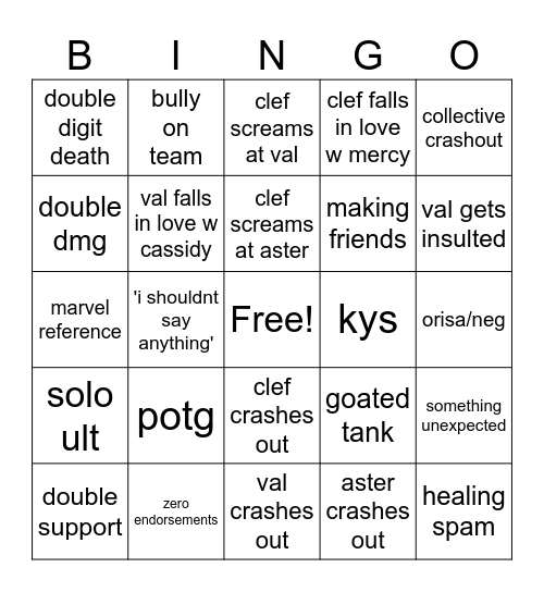 overwatchin Bingo Card