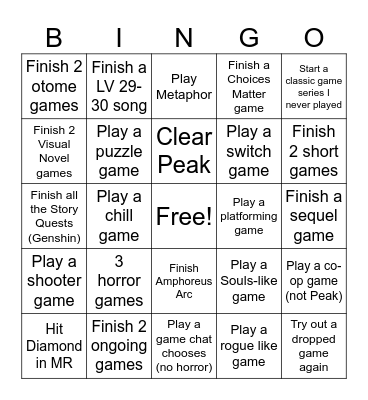 Game Bingo Card
