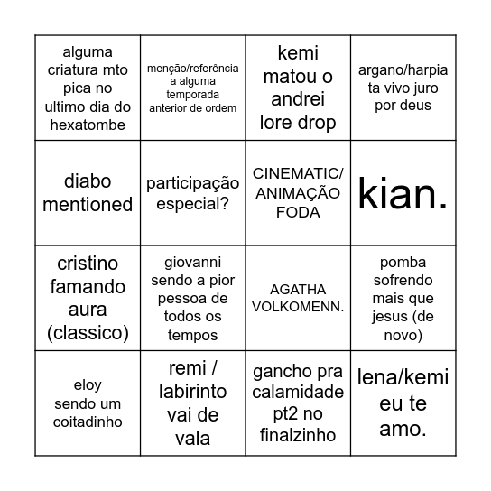 Hexatombe EP10 Bingo Card