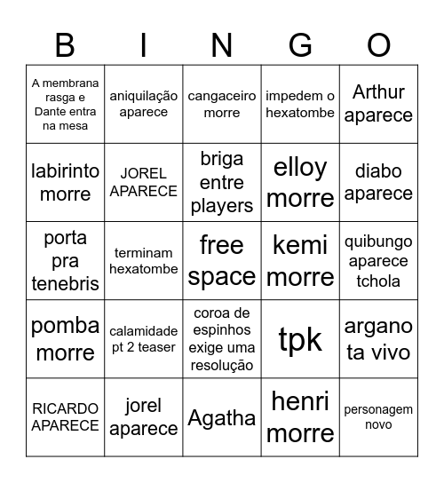 HEXATOMBE ULTIMO EPISODIO Bingo Card
