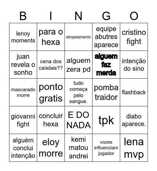 sem tempo irmão Bingo Card