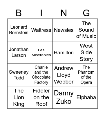 Musicals Bingo Card
