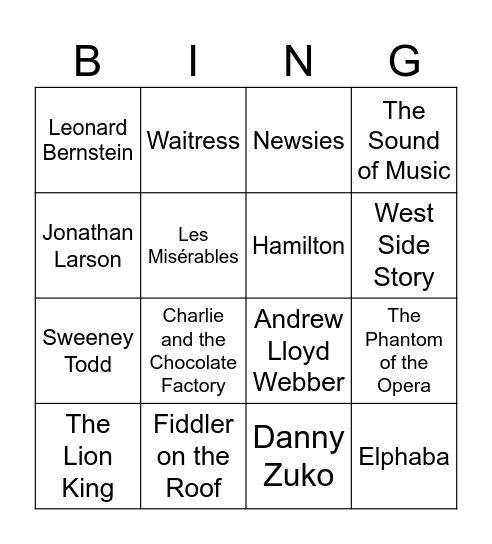 Musicals Bingo Card