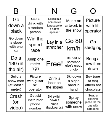 Ski Bingo Card