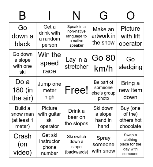 Ski Bingo Card