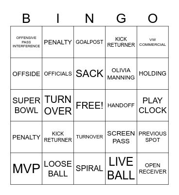 FOOTBALL Bingo Card