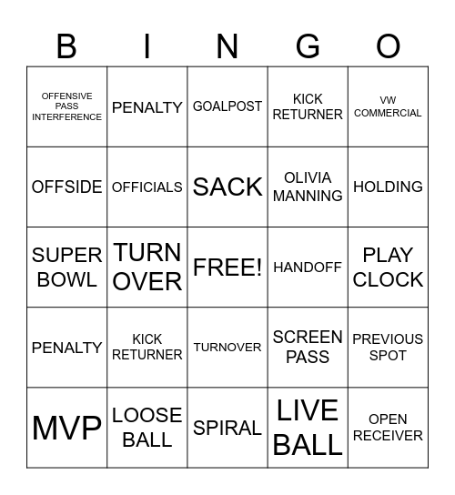 FOOTBALL Bingo Card