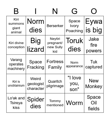 Fire and Ash Bingo Card