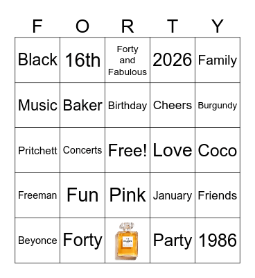 Chanel No. 40! Bingo Card