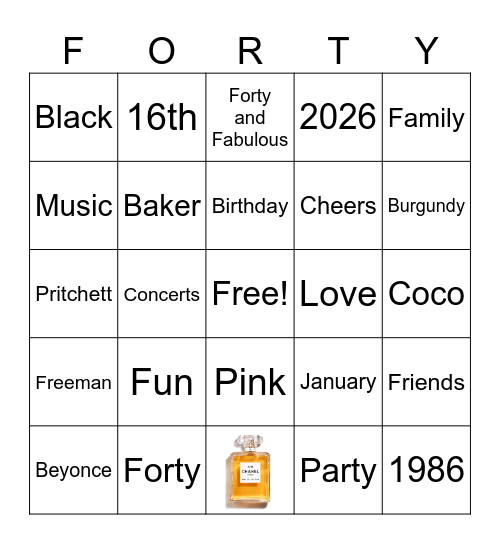 Chanel No. 40! Bingo Card