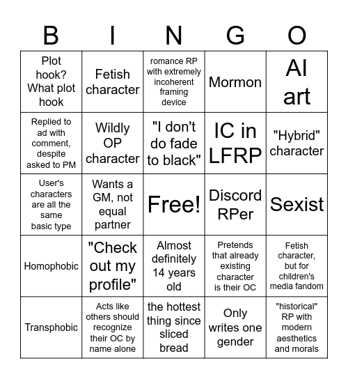roleplay bingo Card