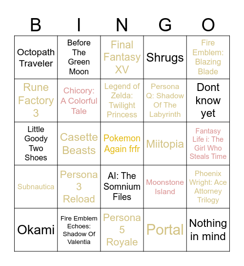 Games To Play 2026 Bingo Card