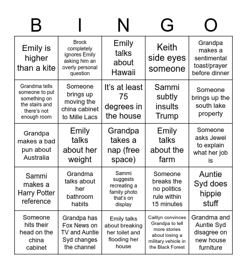 Fam Xmas Bingo Card