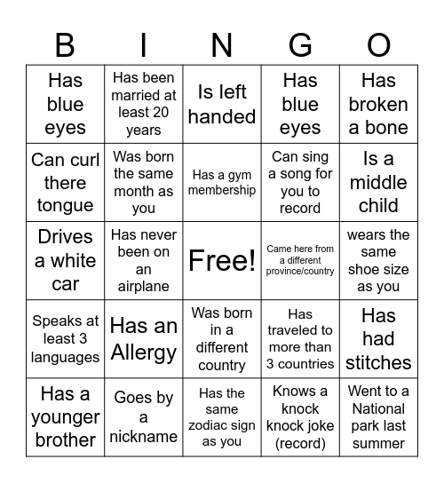 Take a picture with the person that... Bingo Card