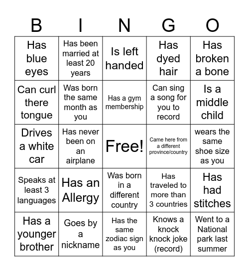 Take a picture with the person that... Bingo Card