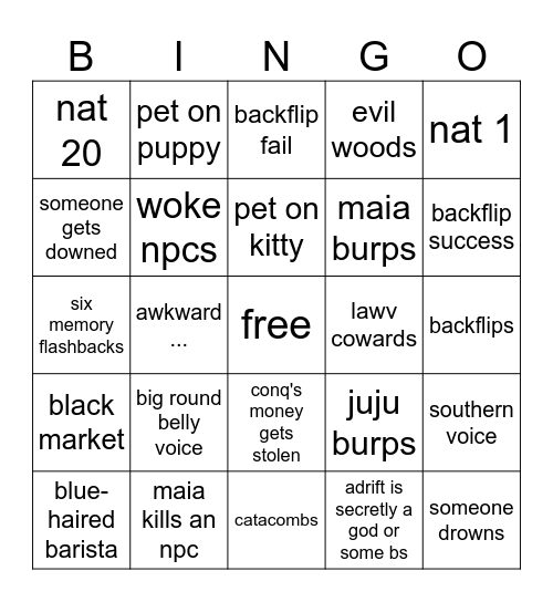 session 3 dnd Bingo Card