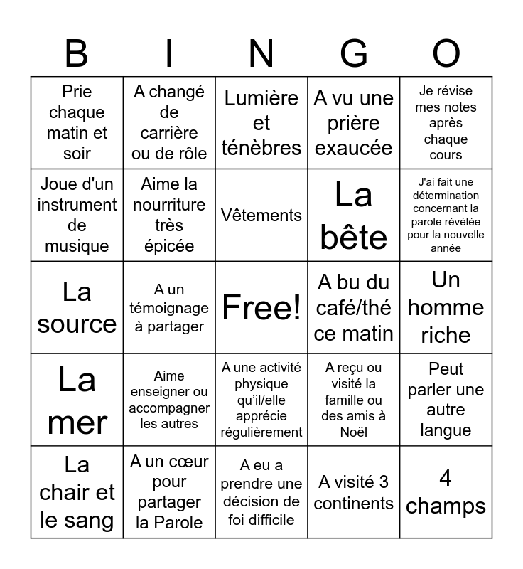 Décembre 2025 Bingo Card