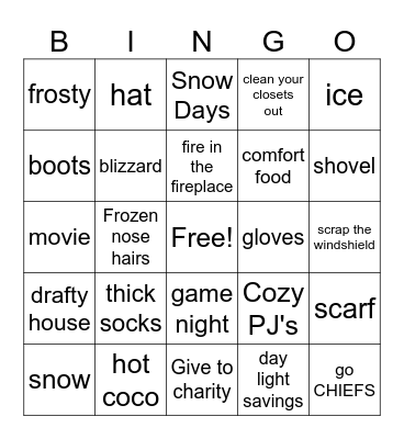 Winter Blues Bingo Card