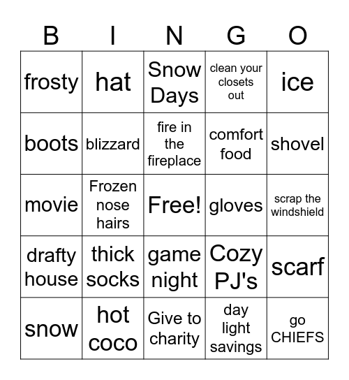 Winter Blues Bingo Card
