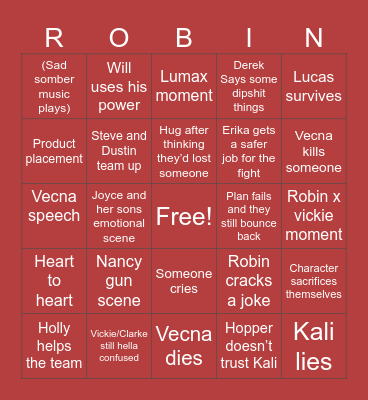 Stranger Things Bingo Card