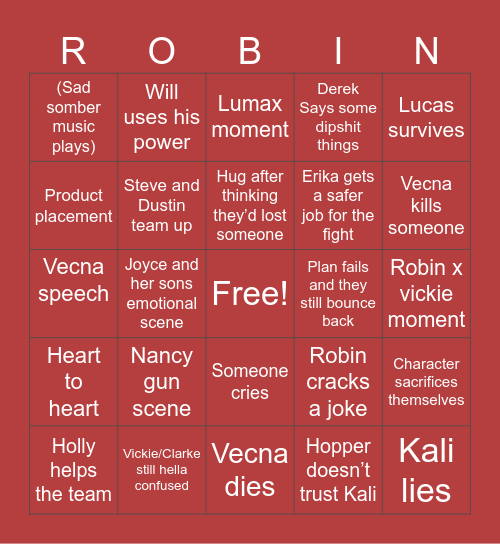 Stranger Things Bingo Card