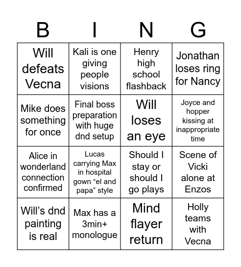 Real ST Bingo Card