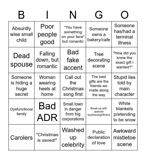 Bad Christmas Movies Bingo Card