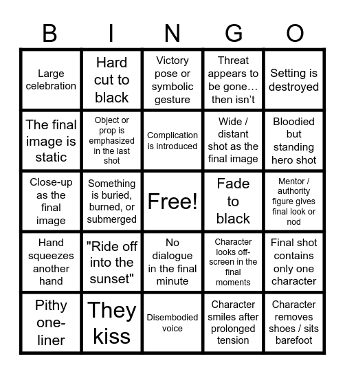 2025 Movie Ends Bingo Card