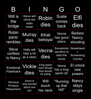Stranger Things S5 Vol 3 Bingo Card