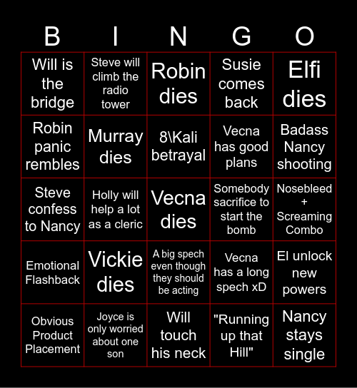 Stranger Things S5 Vol 3 Bingo Card