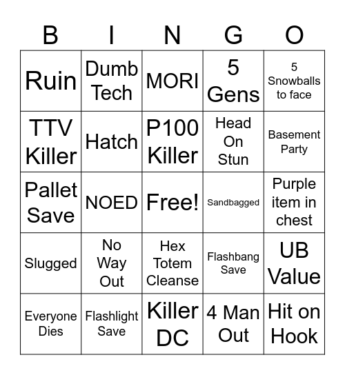 December DBD Bingo! Bingo Card