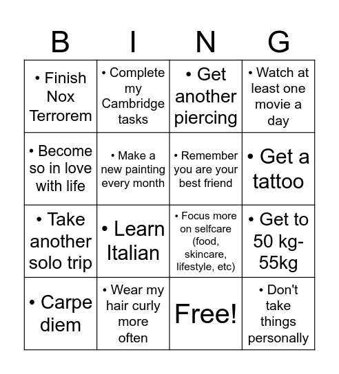 2026 Bingo Card