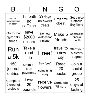 2026 Goals Bingo Card