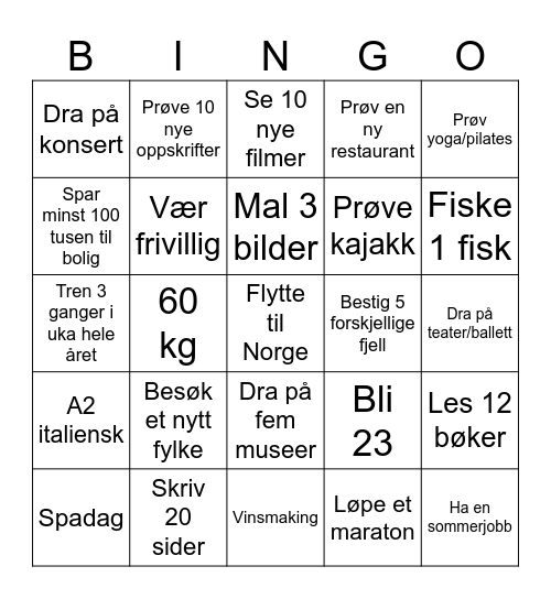 2026 Bingo Card