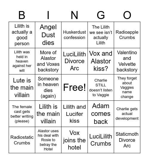 Hazbin Hotel Season 3 Bingo Card