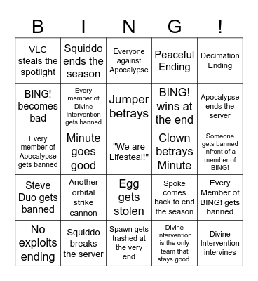 Lifesteal S6 Finale Bingo Card! Bingo Card