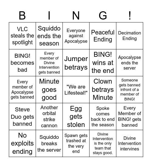Lifesteal S6 Finale Bingo Card! Bingo Card