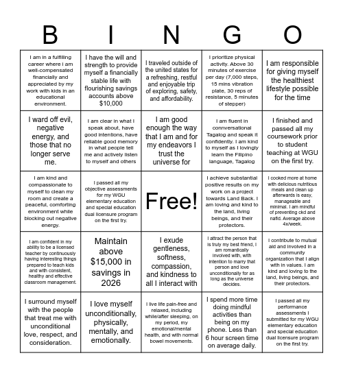 Year 2026 Bingo Card