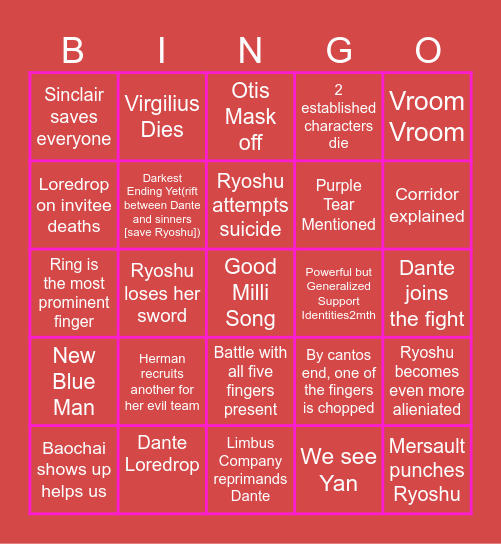 William's Canto 9 Bingo Card
