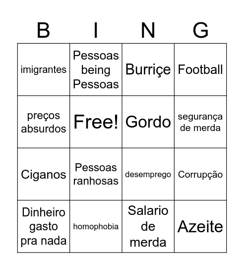 A BIDA NA TUGALAND Bingo Card