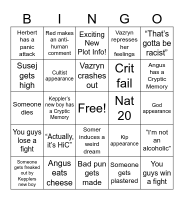 A Very Merry RCASC Bingo Card