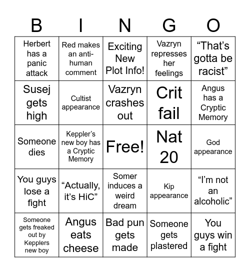 A Very Merry RCASC Bingo Card