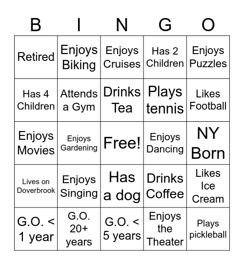 Garden Oaks Bingo Card